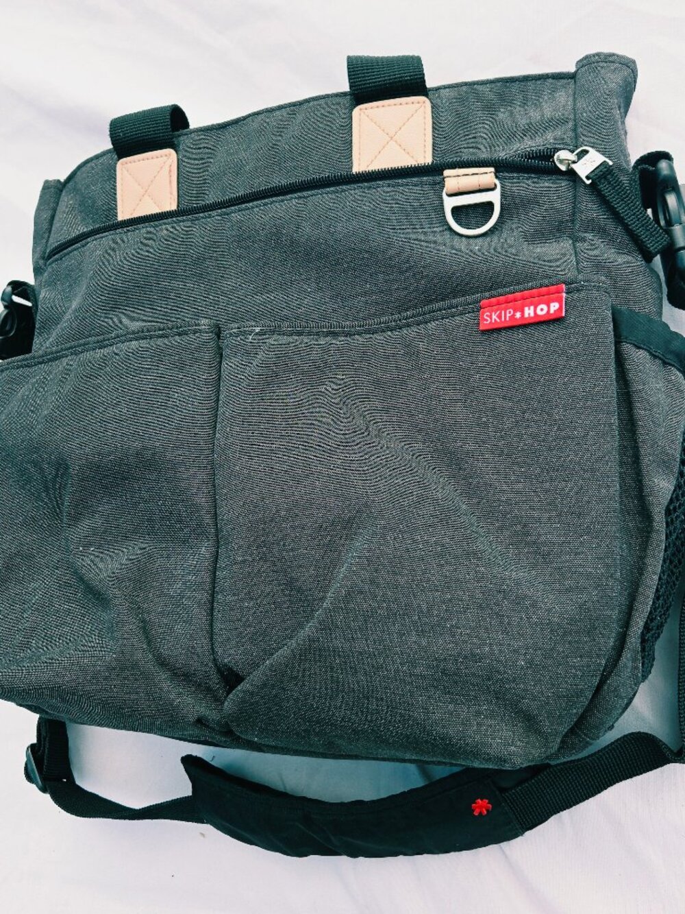 Skip Hop Duo Signature Diaper Bag Heather Grey Messenger Stroller Straps